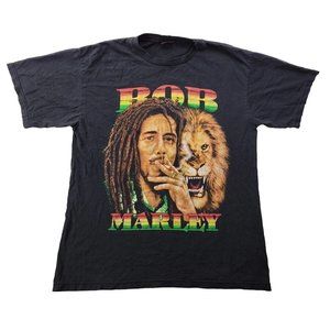 Vintage 90's Men XL Bob Marley Lion Double Sided Graphic Shirt Reggae Rasta Weed